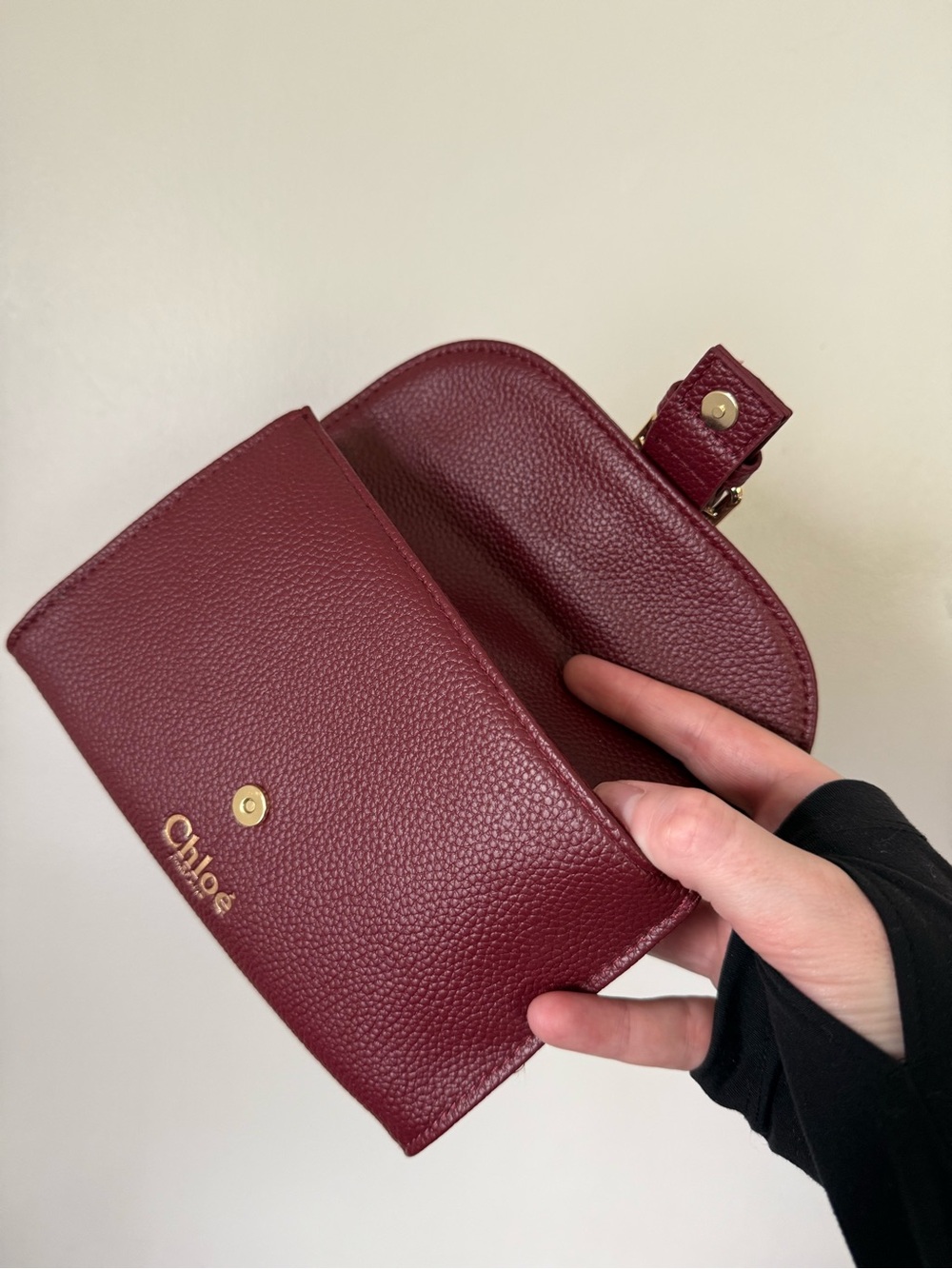 Chloé Parfums Burgundy Pebbled Leather Buckle Wallet - Picture 4 of 11